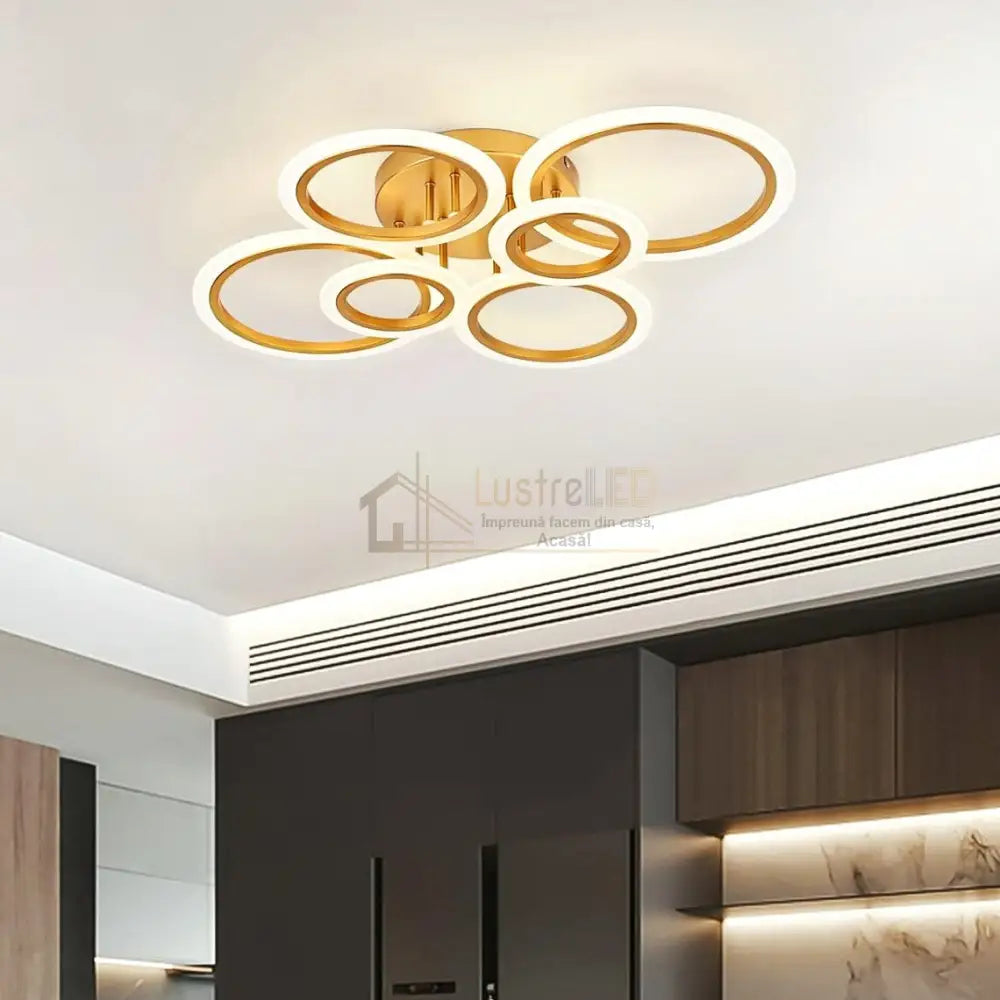 Lustra Led 4 + 2 Circle Maxi Gold Echivalent 600W Telecomanda Lighting Fixtures