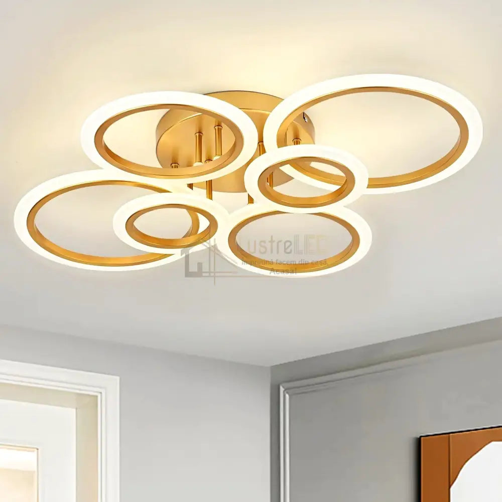 Lustra Led 4 + 2 Circle Maxi Gold Echivalent 600W Telecomanda Lighting Fixtures