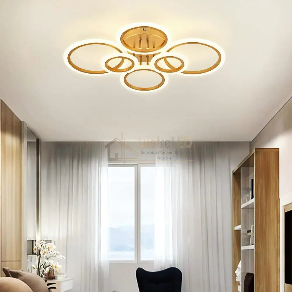 Lustra Led 4 + 2 Circle Maxi Gold Echivalent 600W Telecomanda Lighting Fixtures