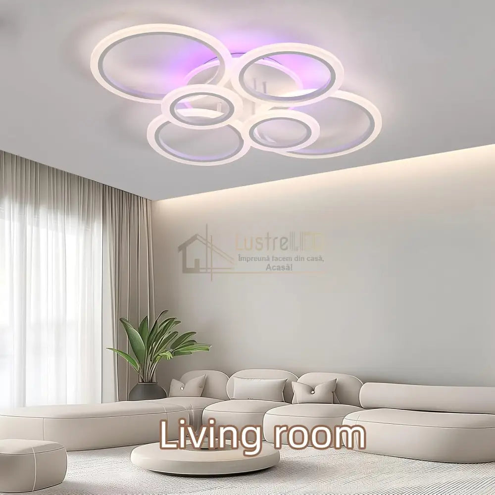Lustra Led 4 + 2 Circle Rgb Alb Echivalent 600W Telecomanda Lighting Fixtures