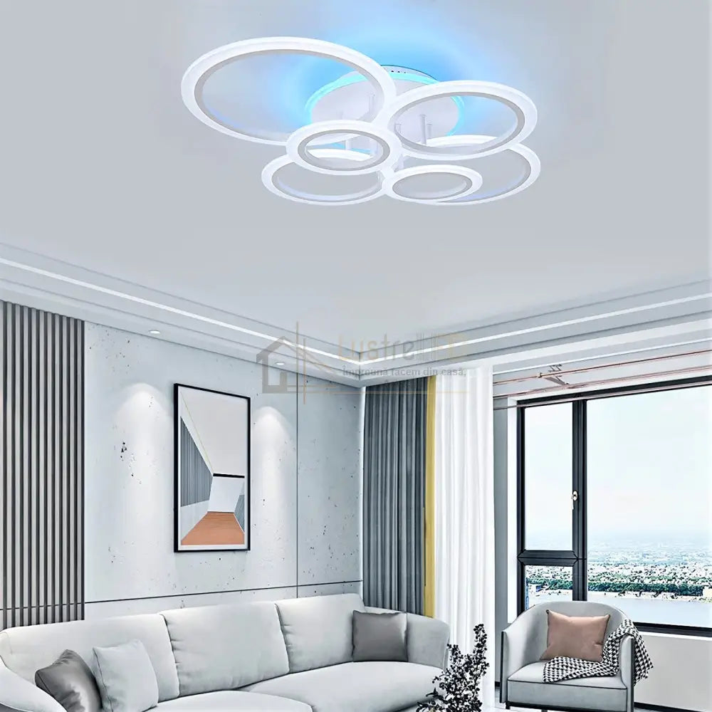 Lustra Led 4 + 2 Circle Rgb Alb Telecomanda Echivalent 600W Lighting Fixtures
