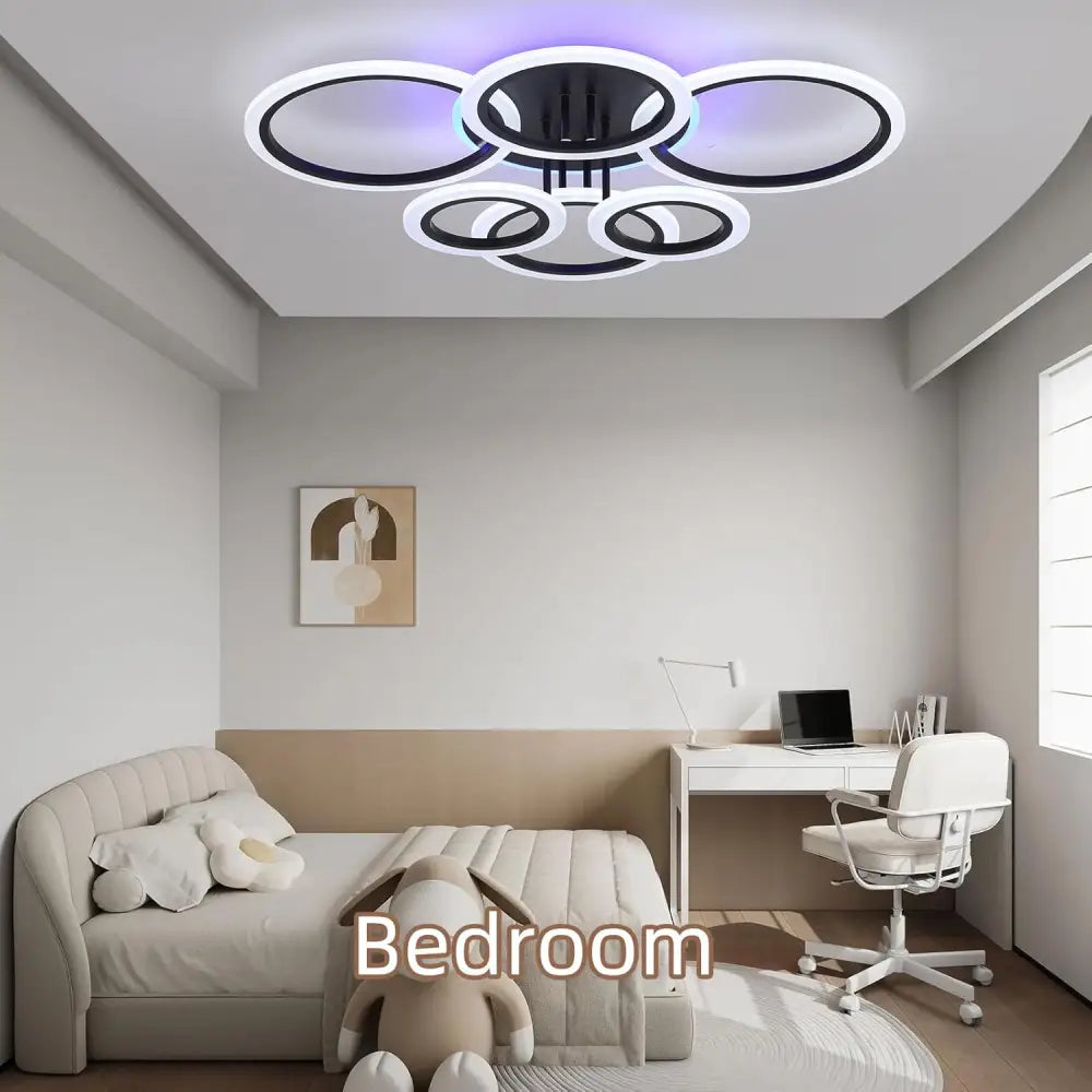 Lustra Led 4 + 2 Circle Rgb Black Echivalent 600W Telecomanda Lighting Fixtures