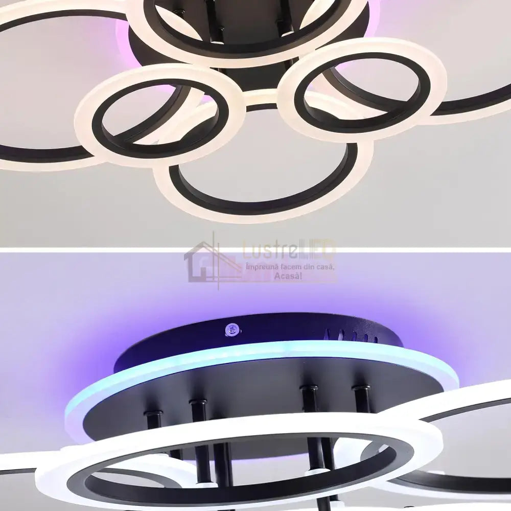 Lustra Led 4 + 2 Circle Rgb Black Telecomanda Echivalent 600W Lighting Fixtures