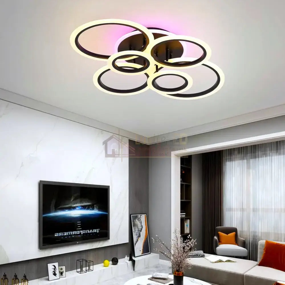 Lustra Led 4 + 2 Circle Rgb Black Telecomanda Echivalent 600W Lighting Fixtures