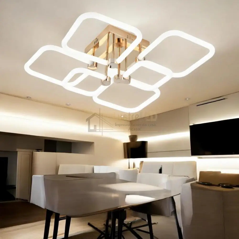 Lustra LED 4+2 DIAMOND Alb+Auriu Echivalent 600W Telecomanda lustreled.ro