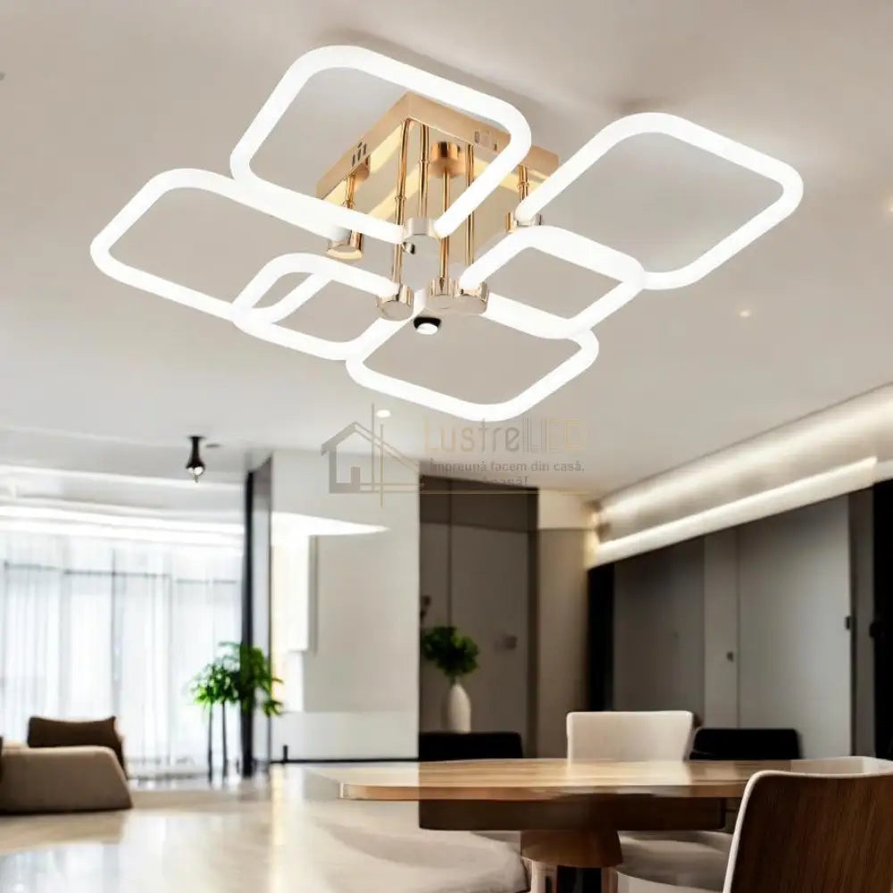 Lustra LED 4+2 DIAMOND Alb+Auriu Echivalent 600W Telecomanda lustreled.ro