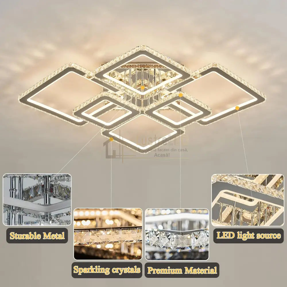 Lustra Led 4 + 2 Diamond Rgb Chrome Cristal Echivalent 1000W Chandeliers Crystal