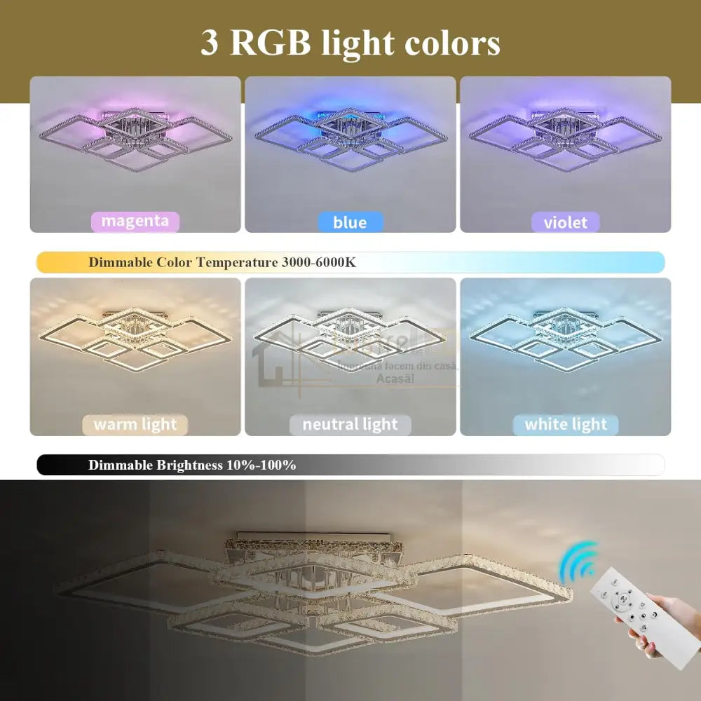 Lustra Led 4 + 2 Diamond Rgb Chrome Cristal Echivalent 1000W Chandeliers Crystal