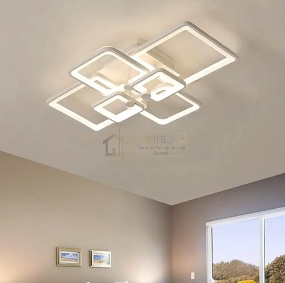 Lustra Led 4 + 2 Square Alba Cu Telecomanda Echivalent 800W Lighting Fixtures