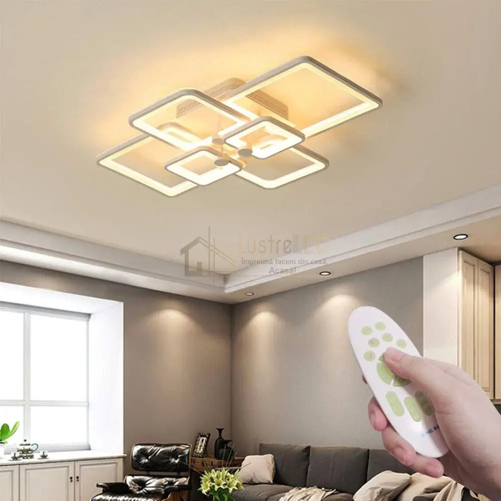 Lustra Led 4 + 2 Square Alba Cu Telecomanda Echivalent 800W Lighting Fixtures