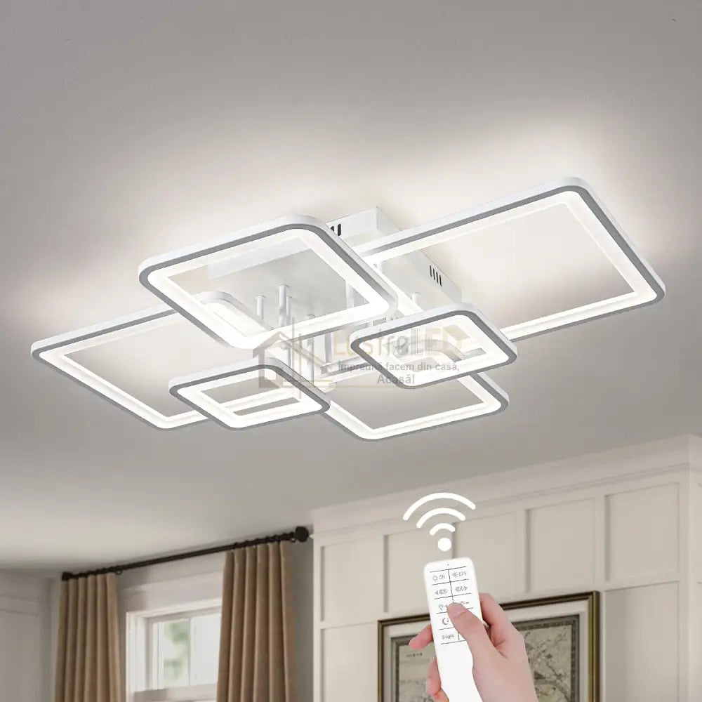 Lustra Led 4 + 2 Square Alba Cu Telecomanda Echivalent 800W Lighting Fixtures