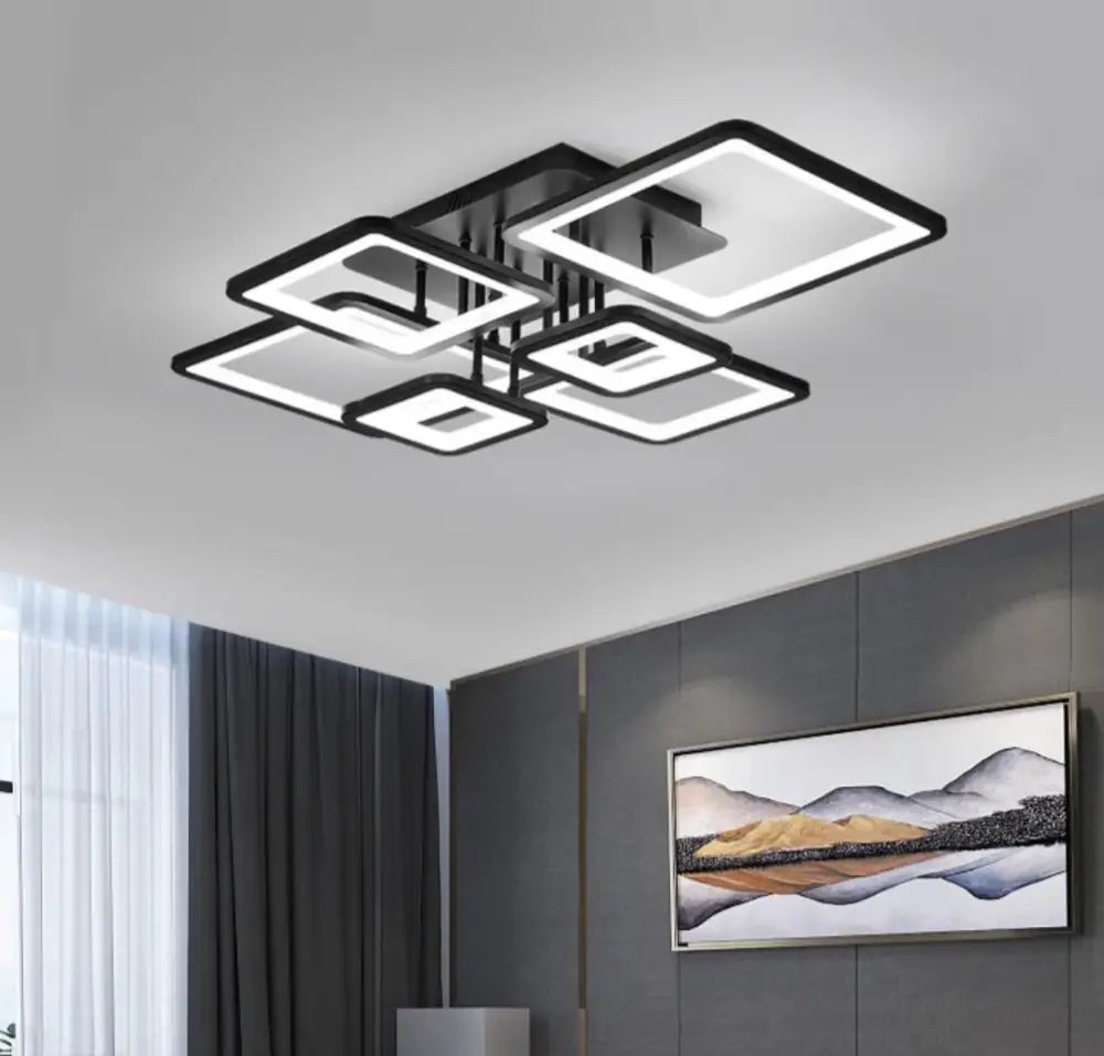 Lustra Led 4 + 2 Square Black Telecomanda Echivalent 800W Lighting Fixtures