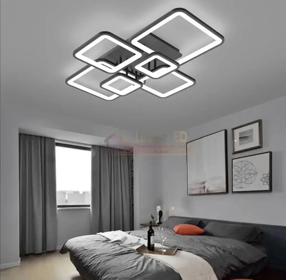 Lustra Led 4 + 2 Square Black Telecomanda Echivalent 800W Lighting Fixtures
