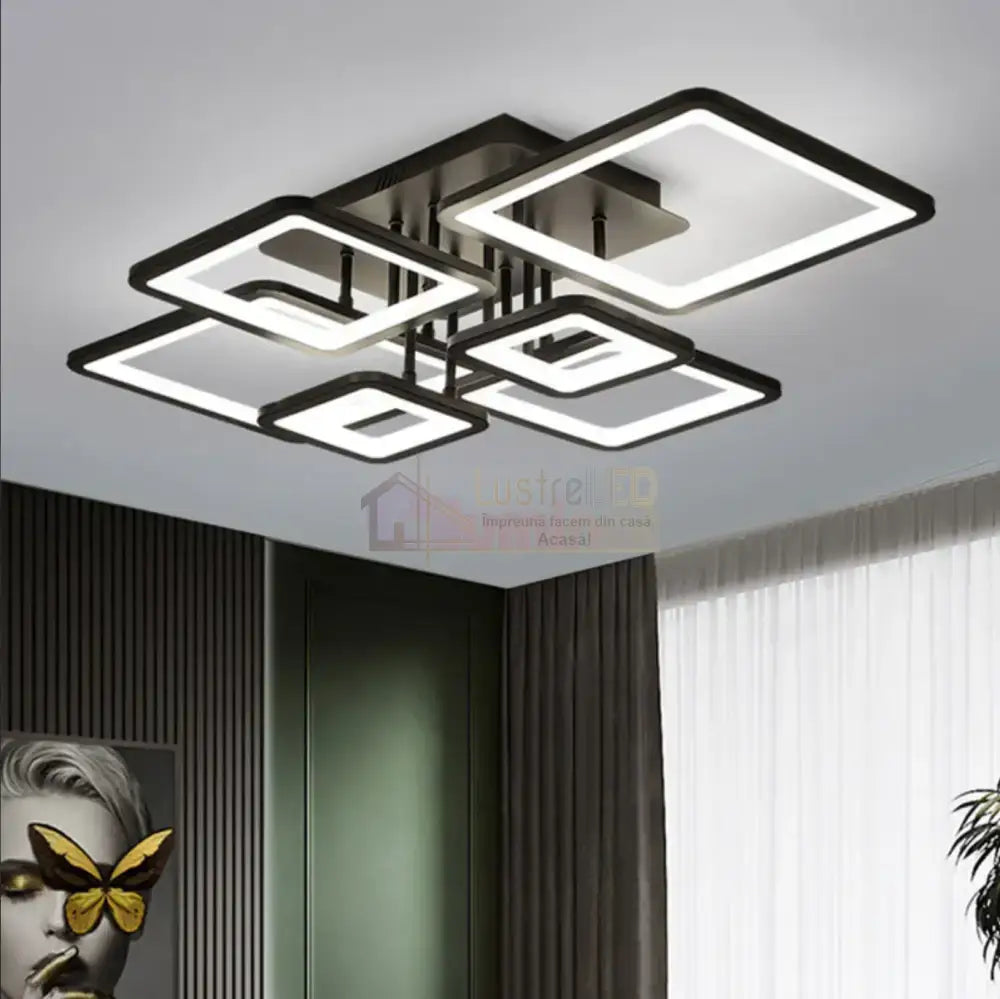 Lustra Led 4 + 2 Square Black Telecomanda Echivalent 800W Lighting Fixtures