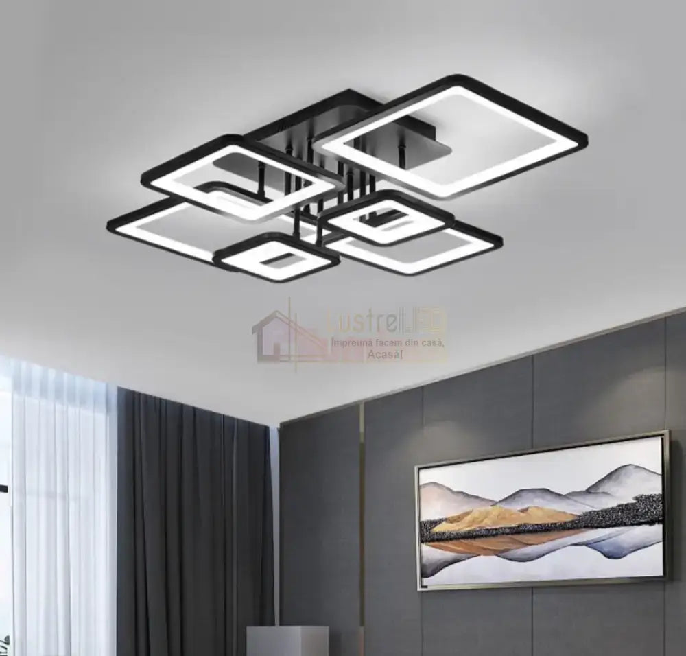 Lustra Led 4 + 2 Square Black Telecomanda Echivalent 800W Lighting Fixtures