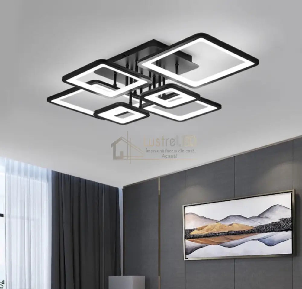 Lustra Led 4 + 2 Square Black Telecomanda Echivalent 800W Lighting Fixtures