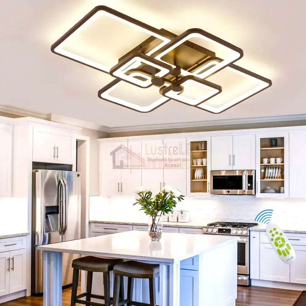 Lustra Led 4 + 2 Square Brown Telecomanda Echivalent 800W Lighting Fixtures