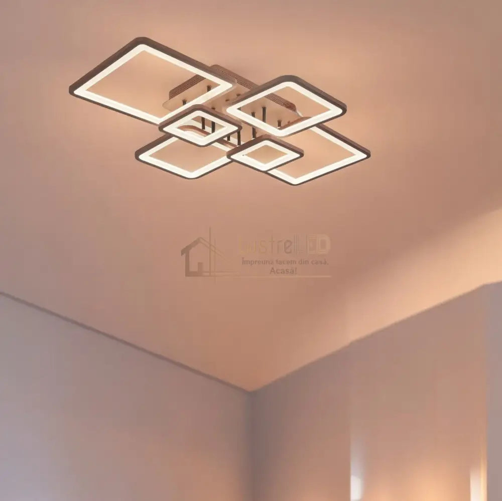 Lustra Led 4 + 2 Square Brown Telecomanda Echivalent 800W Lighting Fixtures