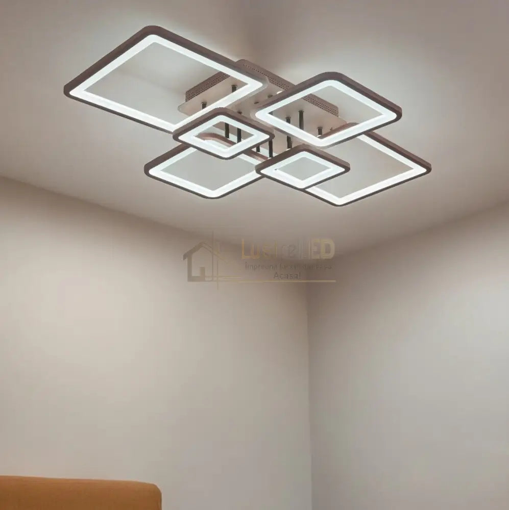 Lustra Led 4 + 2 Square Brown Telecomanda Echivalent 800W Lighting Fixtures