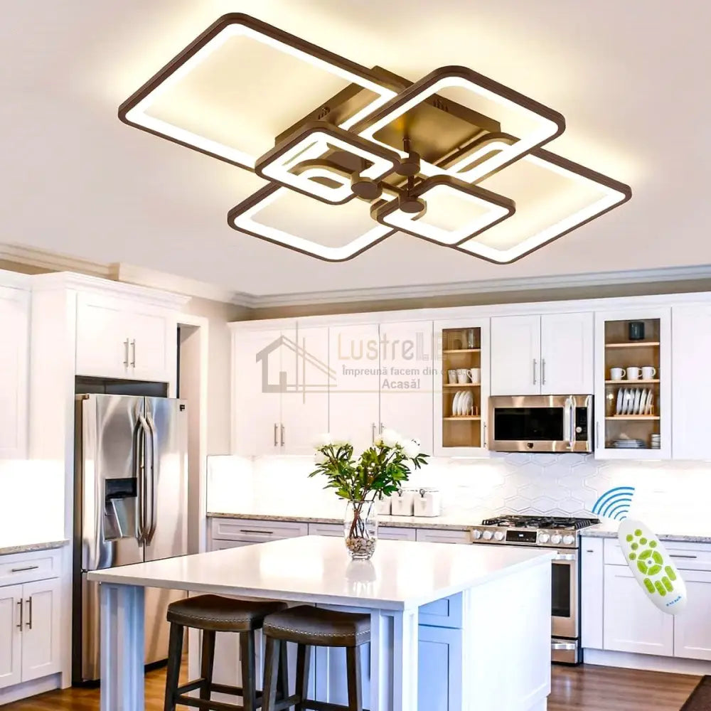 Lustra Led 4 + 2 Square Brown Telecomanda Echivalent 800W Lighting Fixtures