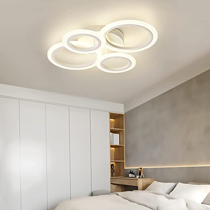Lustra Led 2 + 2 Circle Design Alb Echivalent 400W Telecomanda Lighting Fixtures
