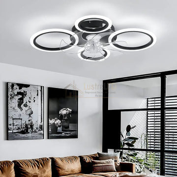 Lustra LED 4 Circle Black Ventilator si Telecomanda Echivalent 400W