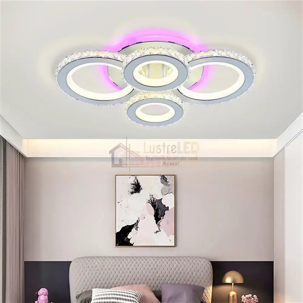 Lustra Led 136W 2 + 2 Circle Cristal Alba Rgb Telecomanda Lighting Fixtures