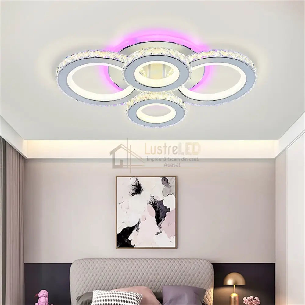 Lustra Led 136W 2 + 2 Circle Cristal Alba Rgb Telecomanda Lighting Fixtures