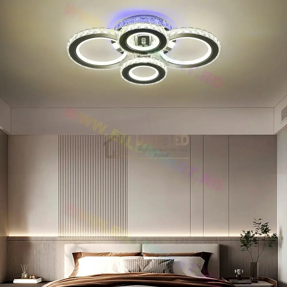 Lustra Led 136W 2 + 2 Circle Cristal Black Rgb Telecomanda Lighting Fixtures