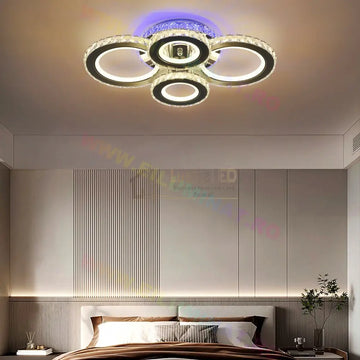 Lustra Led 136W 2 + 2 Circle Cristal Black Rgb Telecomanda Lighting Fixtures