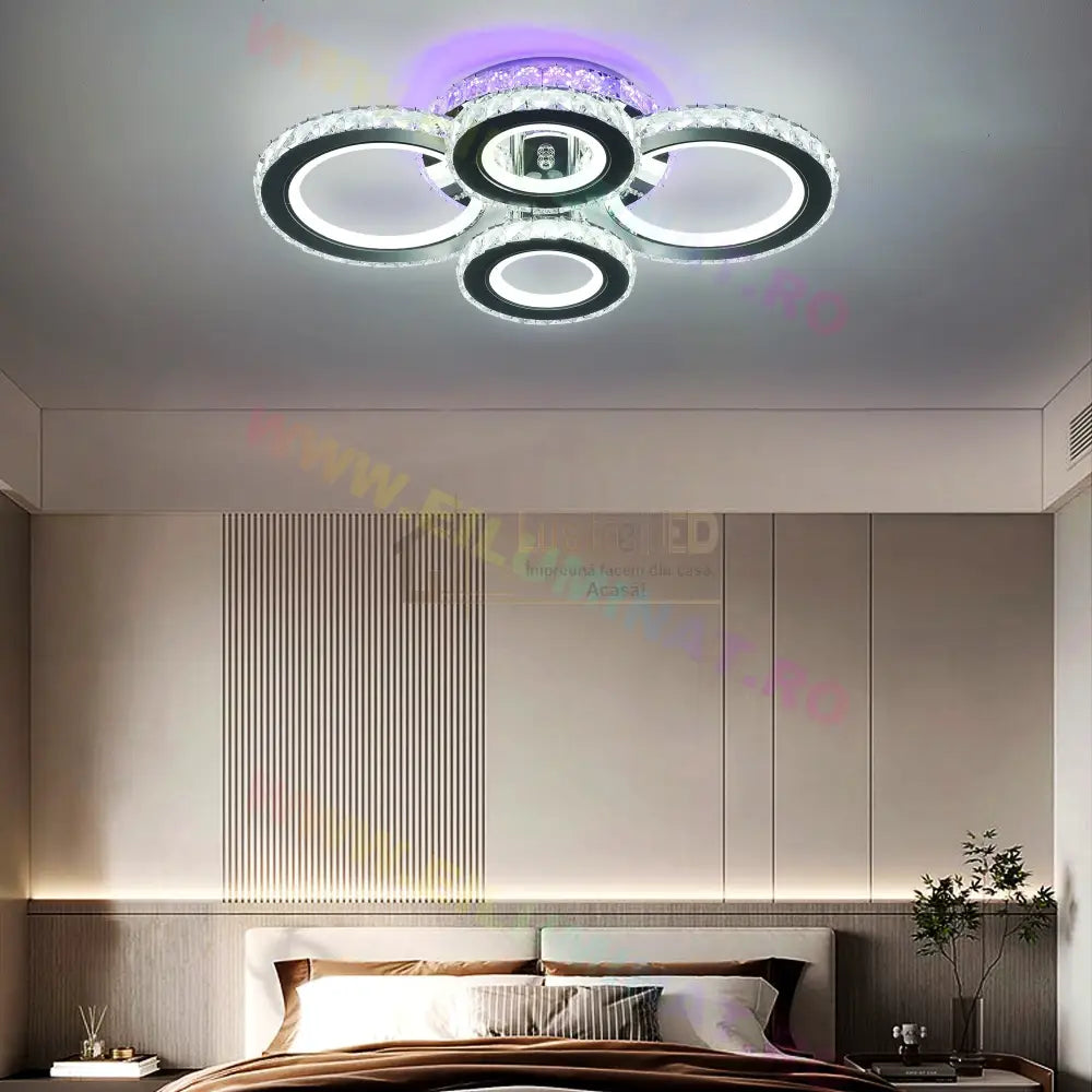 Lustra Led 136W 2 + 2 Circle Cristal Black Rgb Telecomanda Lighting Fixtures