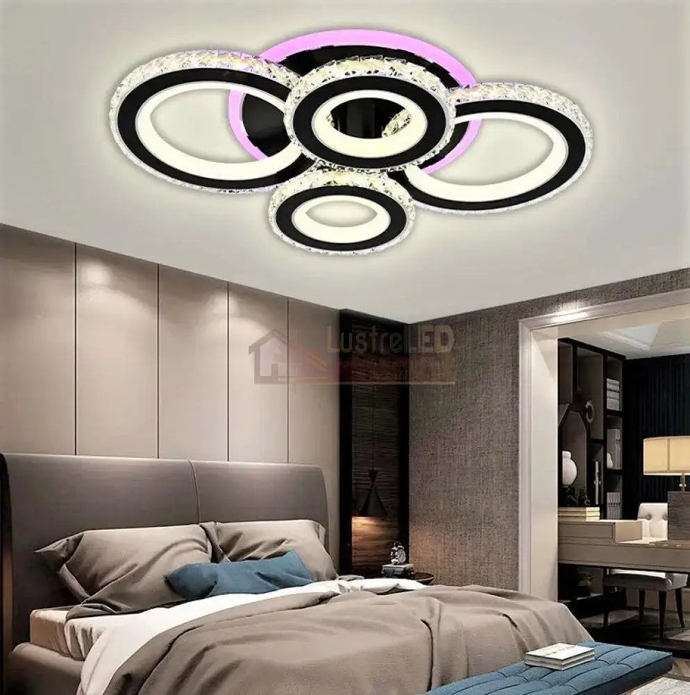Lustra Led 136W 2 + 2 Circle Cristal Black Rgb Telecomanda Lighting Fixtures