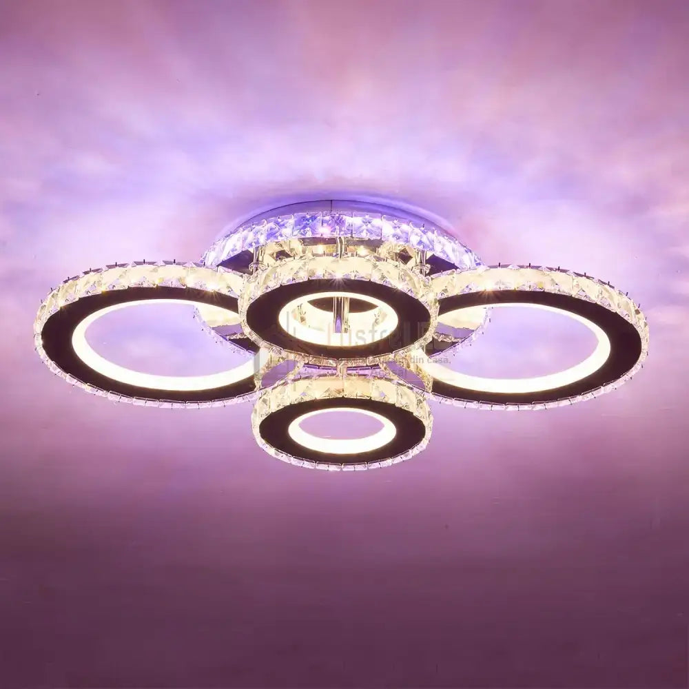 Lustra Led 4 Circle Cristal Chrome Rgb Echivalent 500W Telecomanda Lighting Fixtures