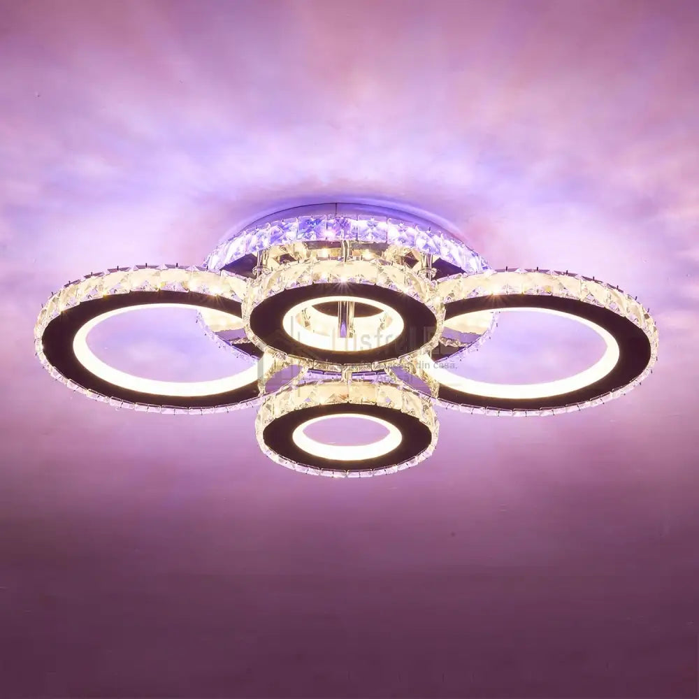 Lustra Led 4 Circle Cristal Chrome Rgb Echivalent 500W Telecomanda Lighting Fixtures