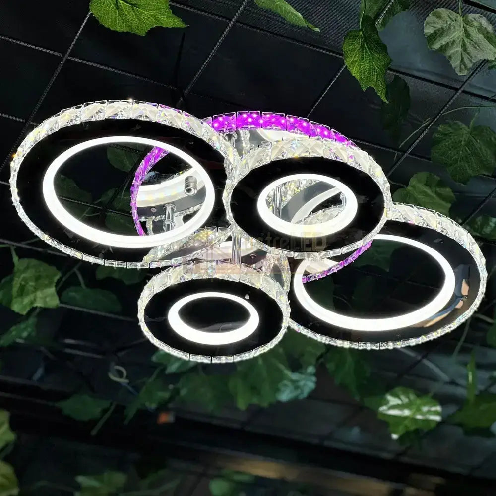 Lustra Led 136W 2 + 2 Circle Cristal Chrome Rgb Telecomanda Lighting Fixtures