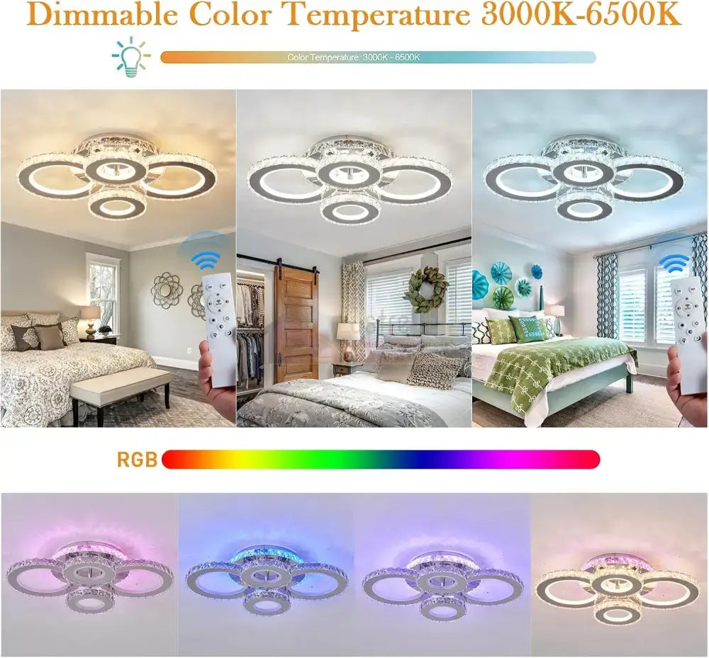 Lustra Led 4 Circle Cristal Chrome Rgb Echivalent 500W Telecomanda Lighting Fixtures