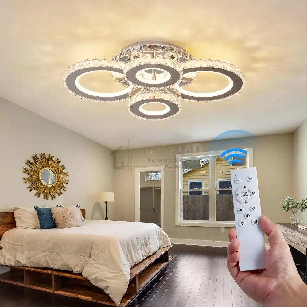 Lustra Led 4 Circle Cristal Chrome Rgb Echivalent 500W Telecomanda Lighting Fixtures