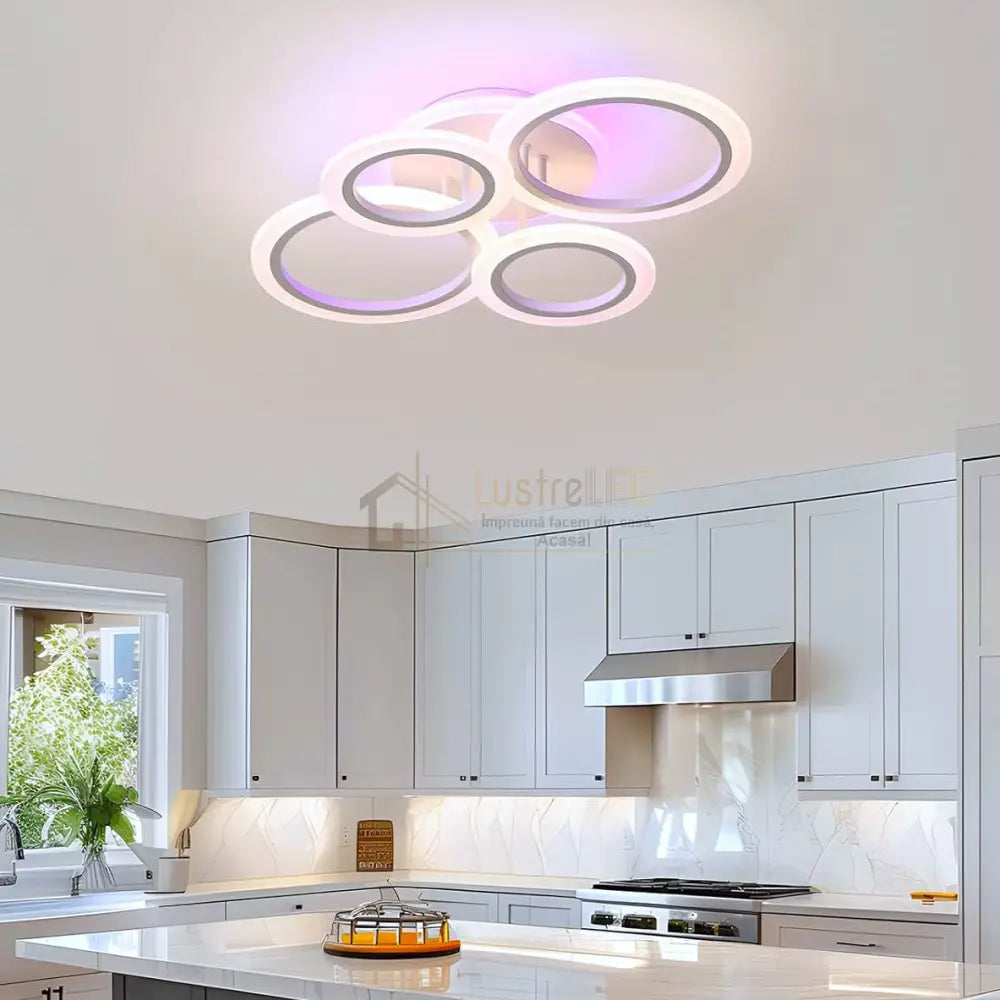 Lustra Led 4 Circle Rgb Echivalent 500W Telecomanda Lighting Fixtures
