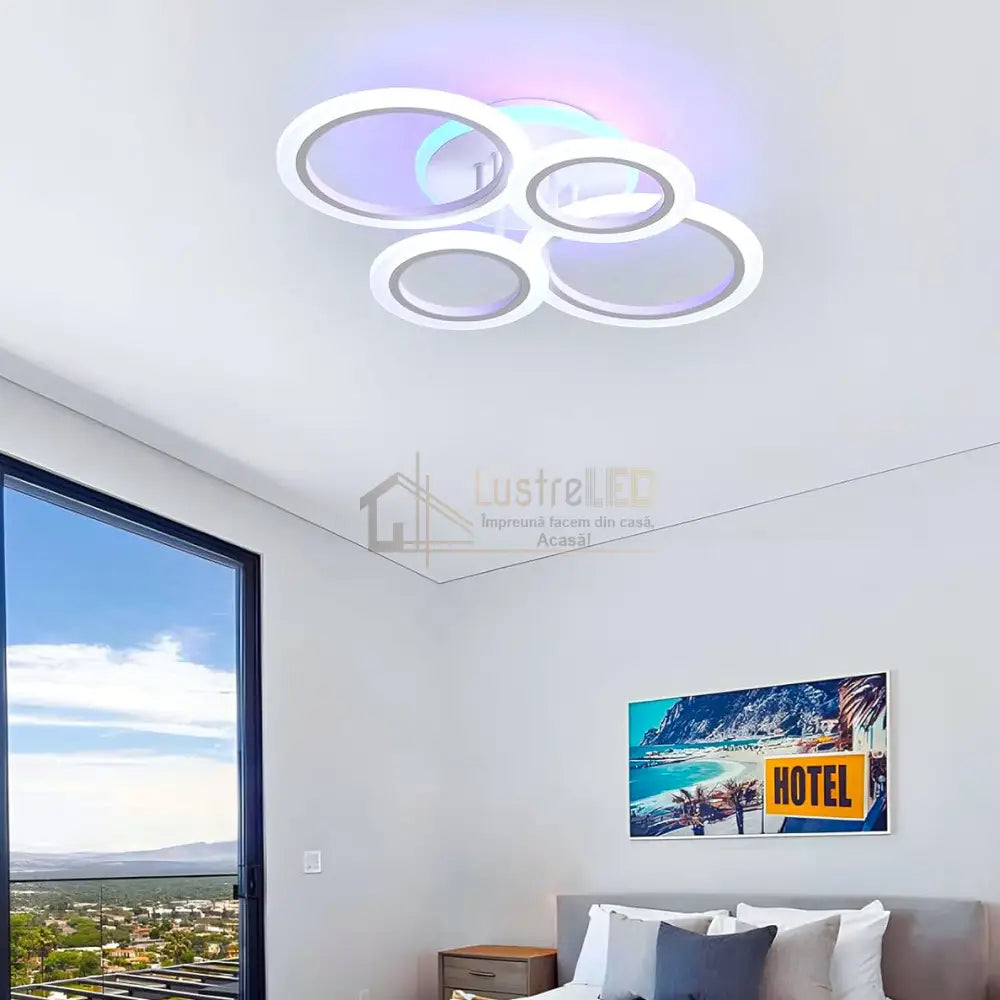 Lustra Led 4 Circle Rgb Echivalent 500W Telecomanda Lighting Fixtures