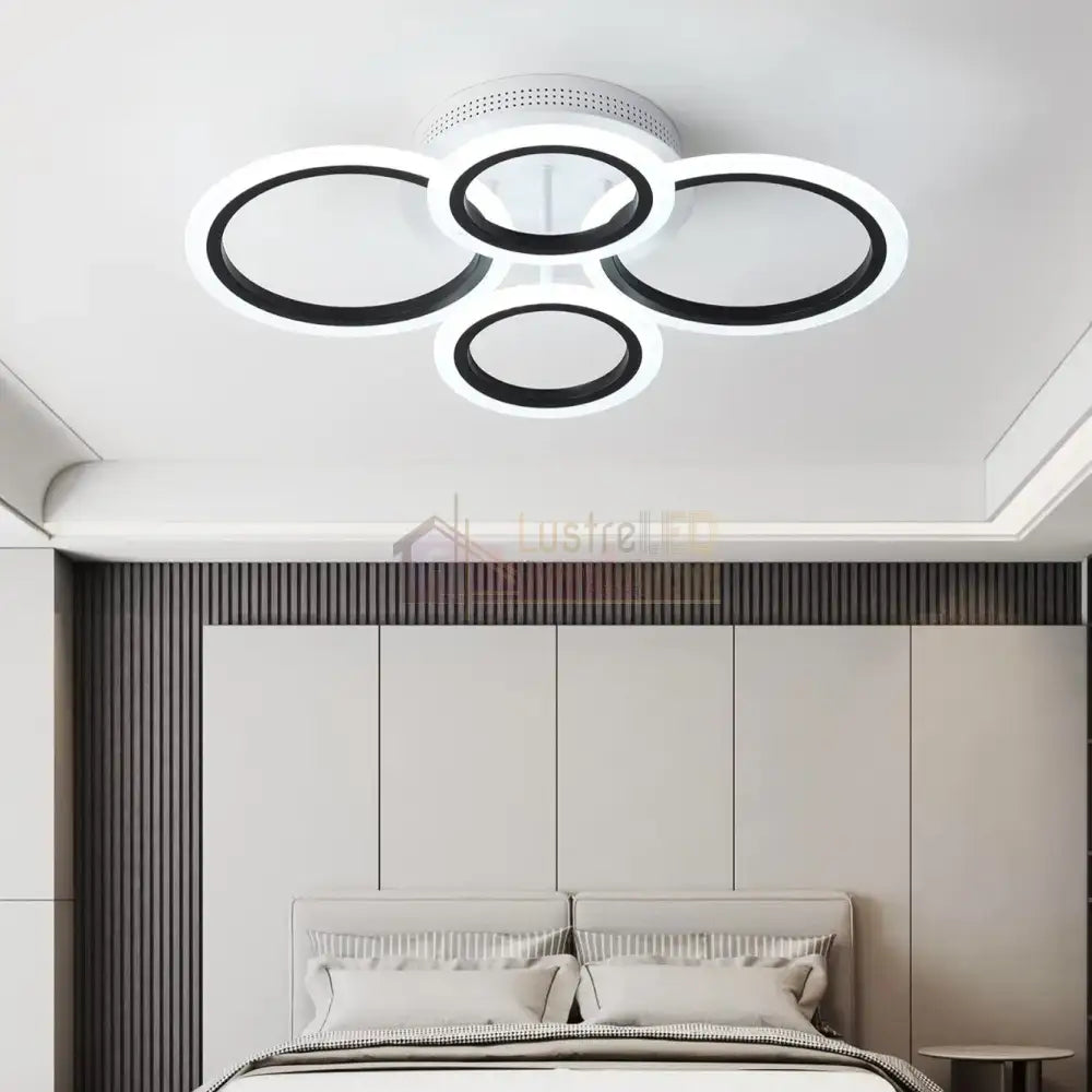 Lustra Led 4 Circle Smart Alb + Negru Echivalent 400W Telecomanda Lighting Fixtures