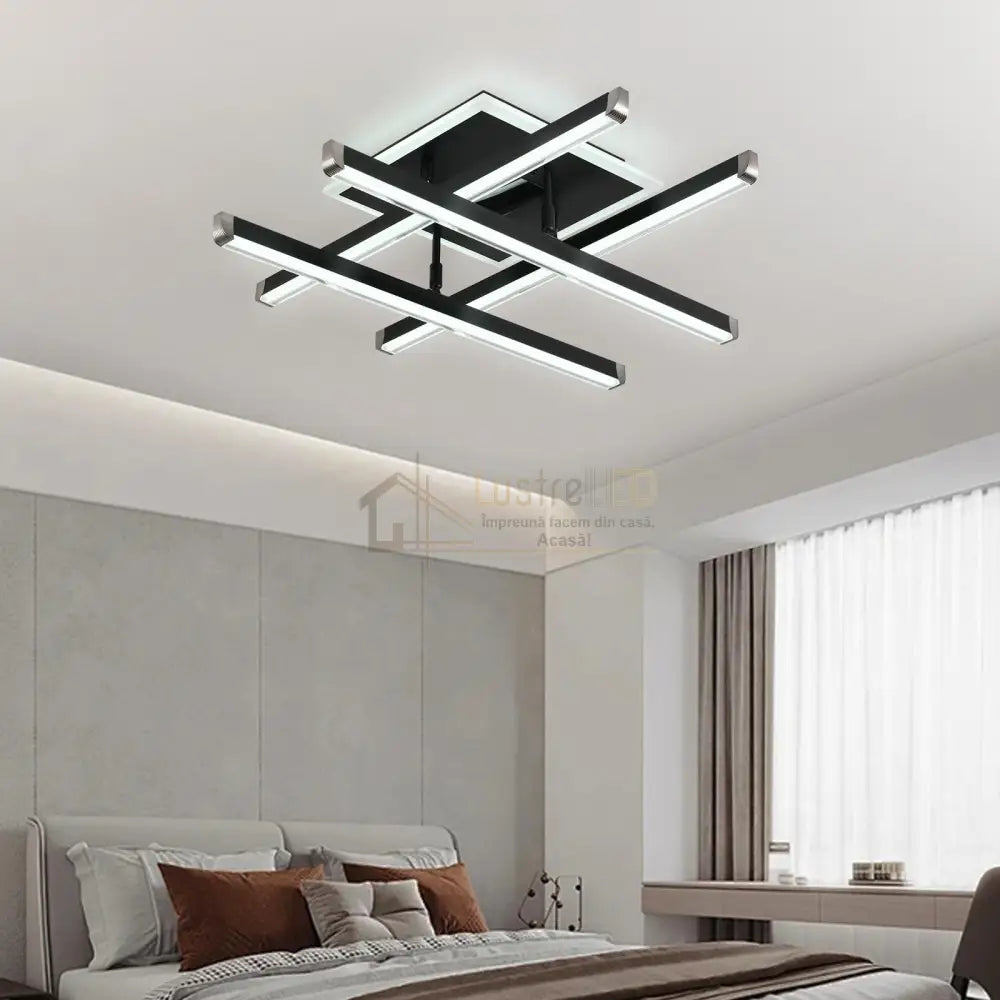 Lustra Led 4 Lines Black Reglabila Echivalent 500W Telecomanda Lighting Fixtures