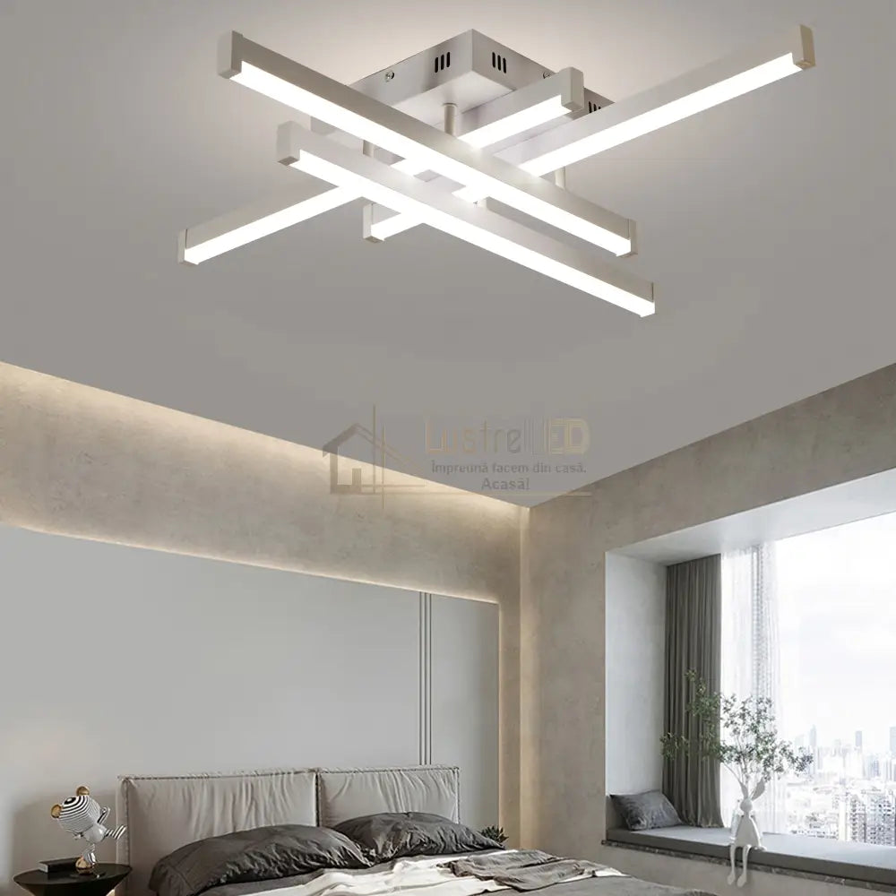 Lustra LED 4 LINES Design Alb Echivalent 400W Telecomanda ALBA / 65CM / MINIMALIST DESIGN Lighting Fixtures