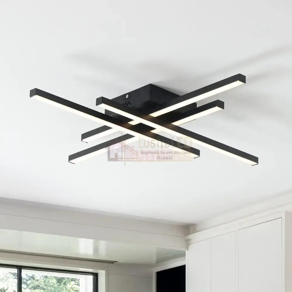Lustra Led 4 Mini Lines Black Echivalent 200W Telecomanda Lighting Fixtures