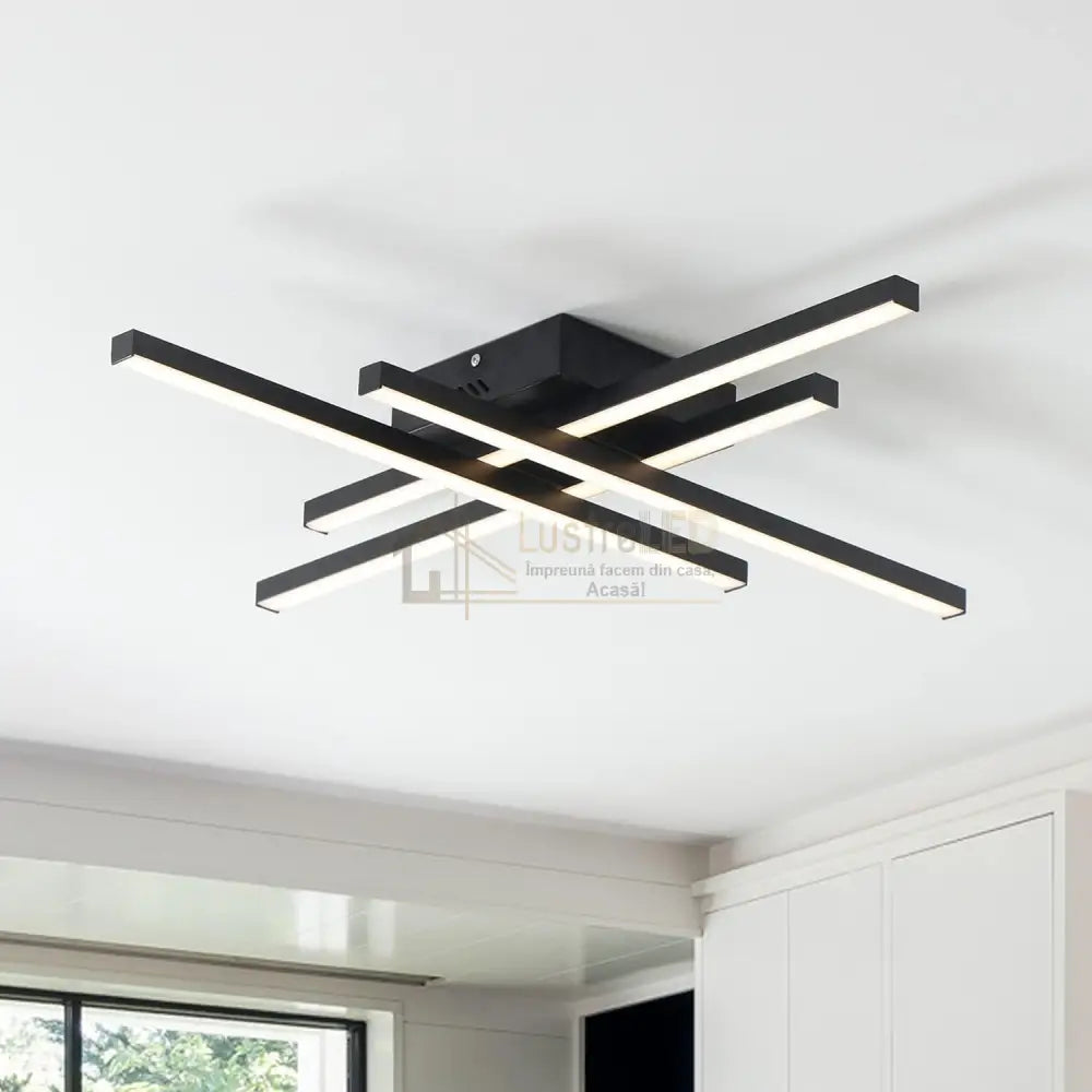 Lustra Led 4 Mini Lines Black Echivalent 200W Telecomanda Lighting Fixtures