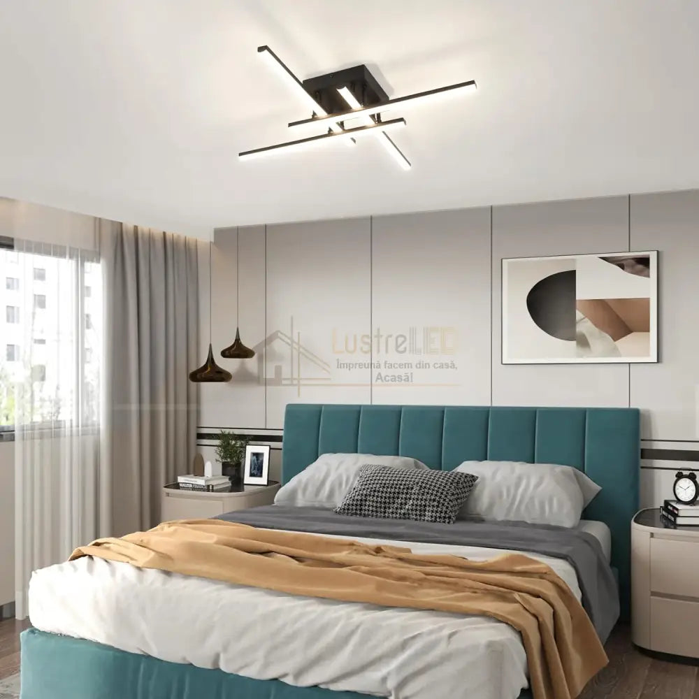 Lustra Led 4 Mini Lines Black Echivalent 200W Telecomanda Lighting Fixtures