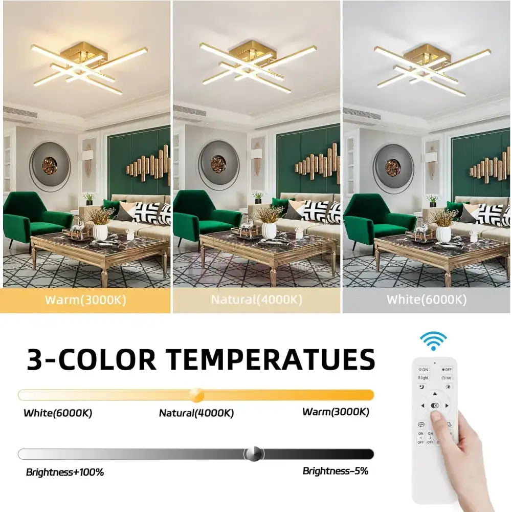 Lustra Led 4 Mini Lines Gold Echivalent 200W Telecomanda Lighting Fixtures