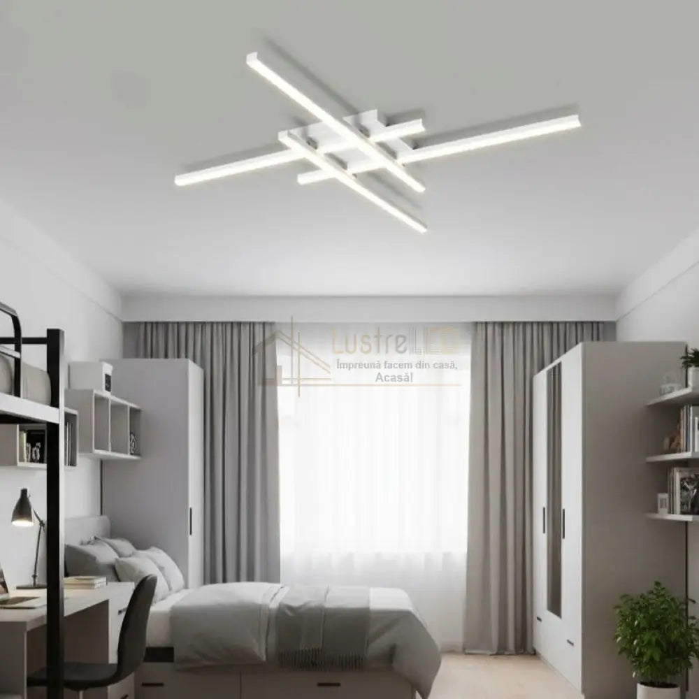 Lustra LED 4 Modern LINES Alb Echivalent 400W Telecomanda ALBA / 86CM / MINIMALIST DESIGN Lighting Fixtures