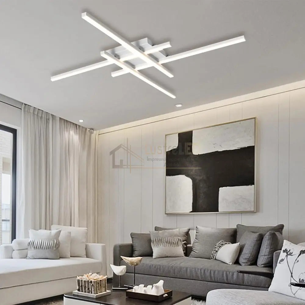 Lustra LED 4 Modern LINES Alb Echivalent 400W Telecomanda ALBA / 86CM / MINIMALIST DESIGN Lighting Fixtures