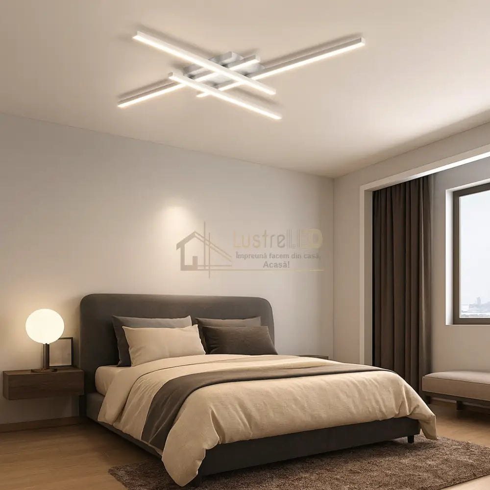 Lustra LED 4 Modern LINES Alb Echivalent 400W Telecomanda ALBA / 86CM / MINIMALIST DESIGN Lighting Fixtures