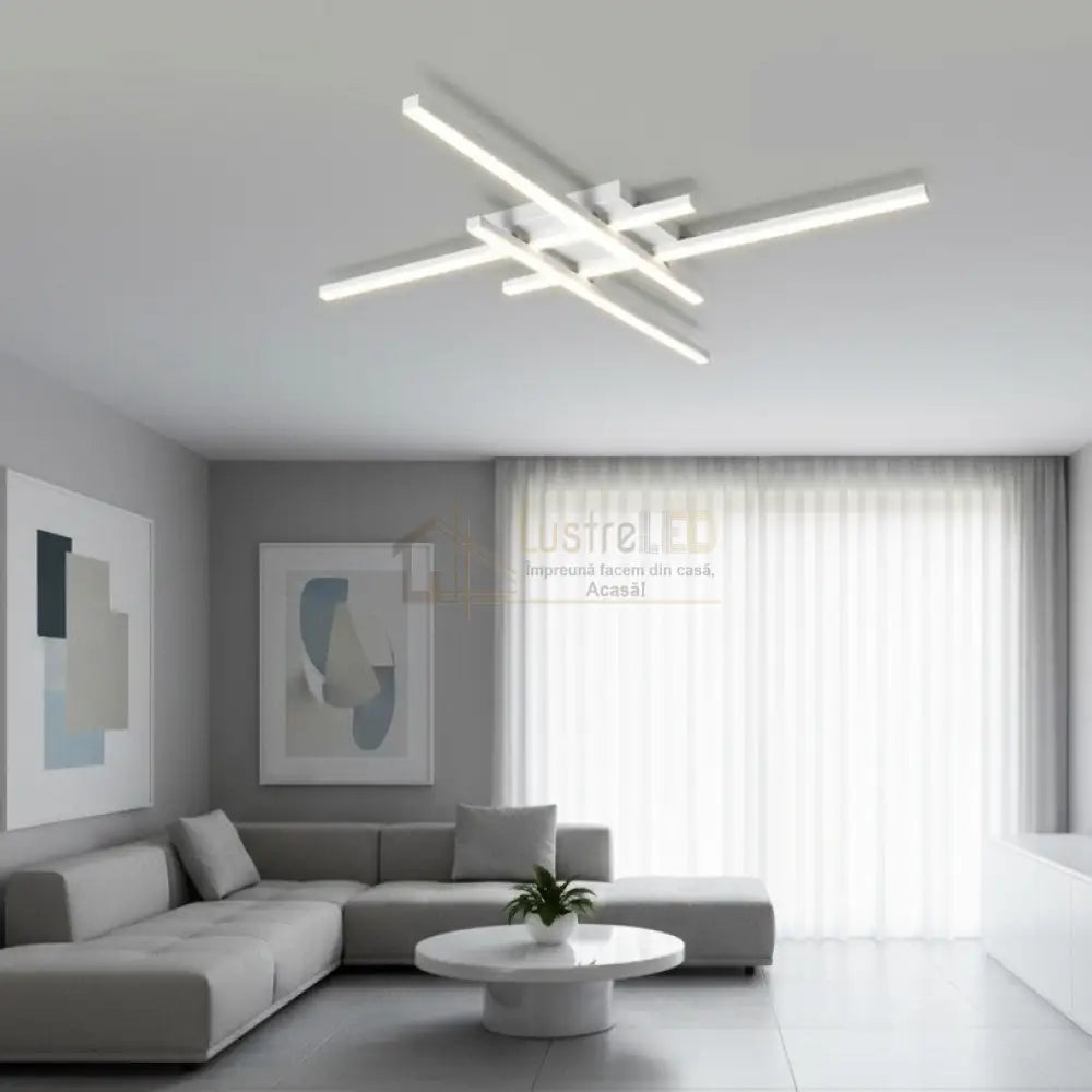 Lustra LED 4 Modern LINES Alb Echivalent 400W Telecomanda ALBA / 86CM / MINIMALIST DESIGN Lighting Fixtures